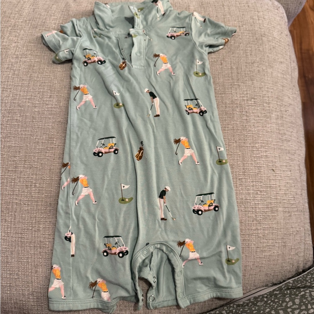 Kyte BABY Green Golf Print Romper